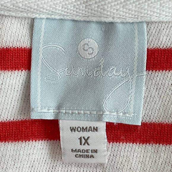 Anthropologie Sunday Orange White Striped Hooded Athletic Long Sleeve Top 1X - Picture 6 of 7